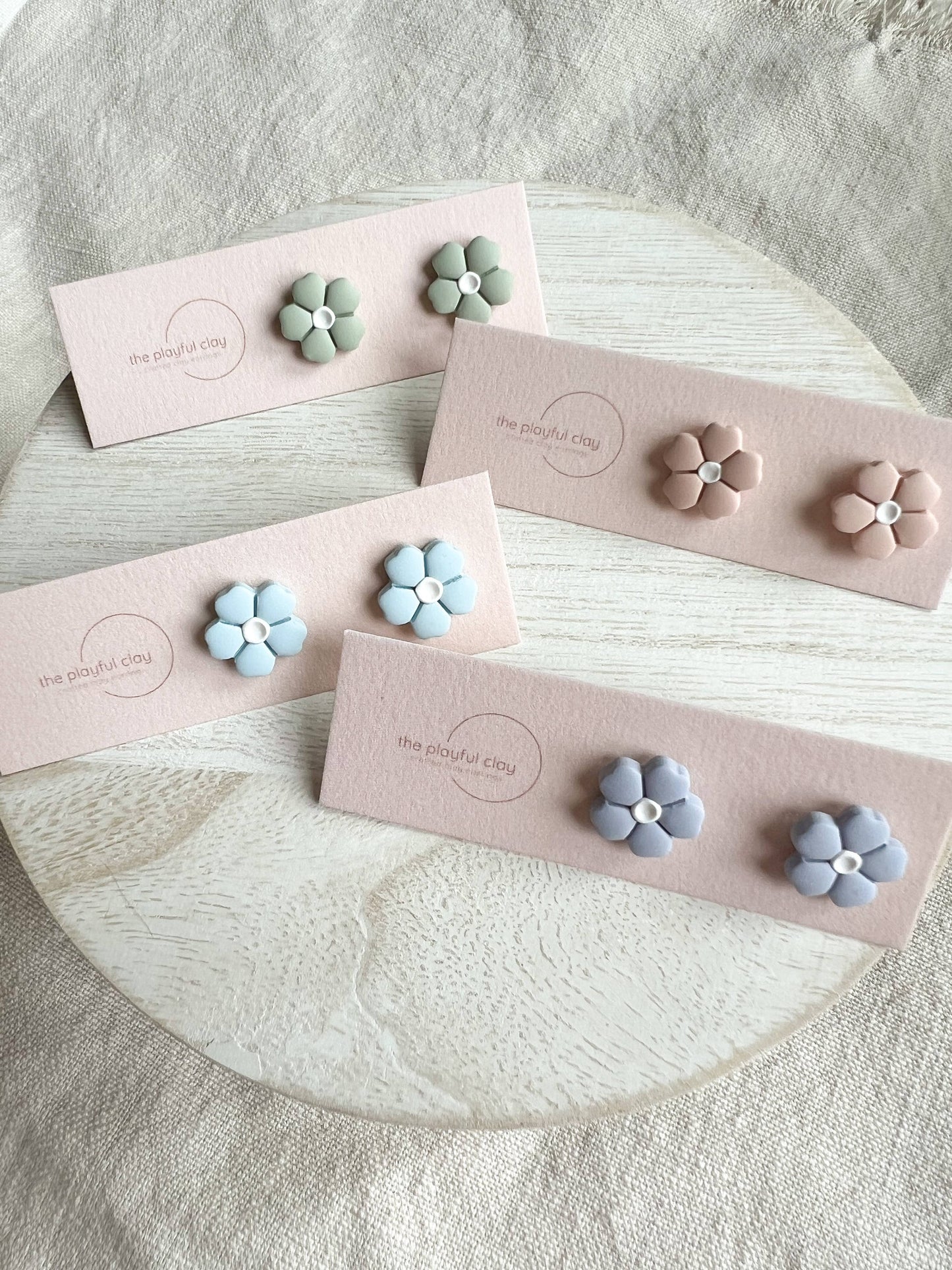 Green Pastel Flower Stud Earrings