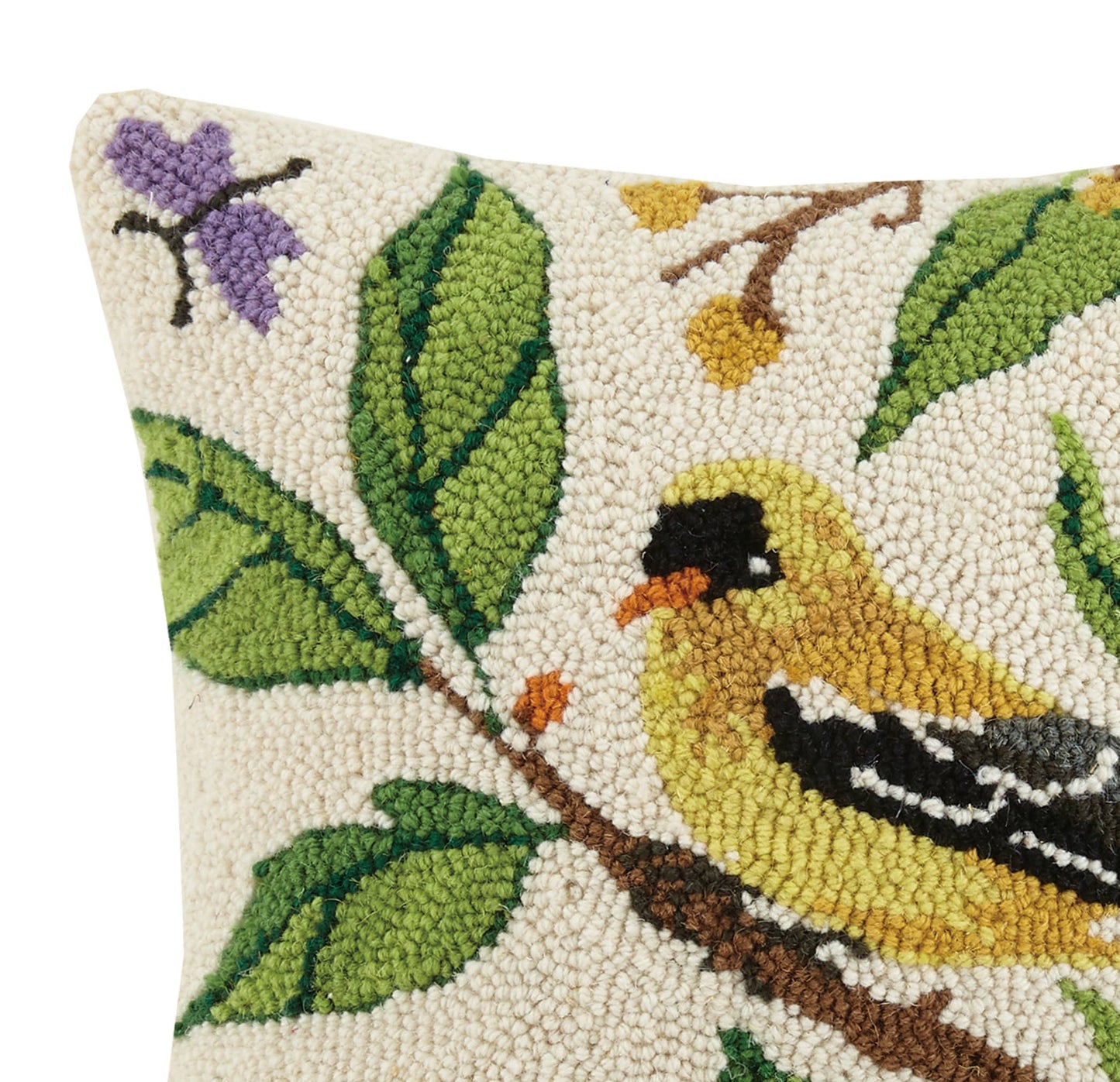 Goldfinch Hooked Pillow - Sally Eckman Roberts