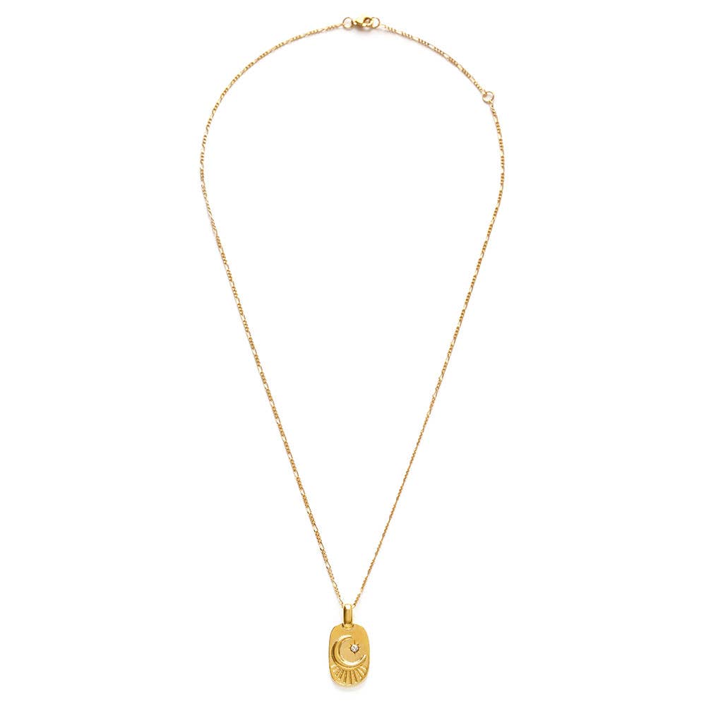 Gold necklace with a pendant on a white background