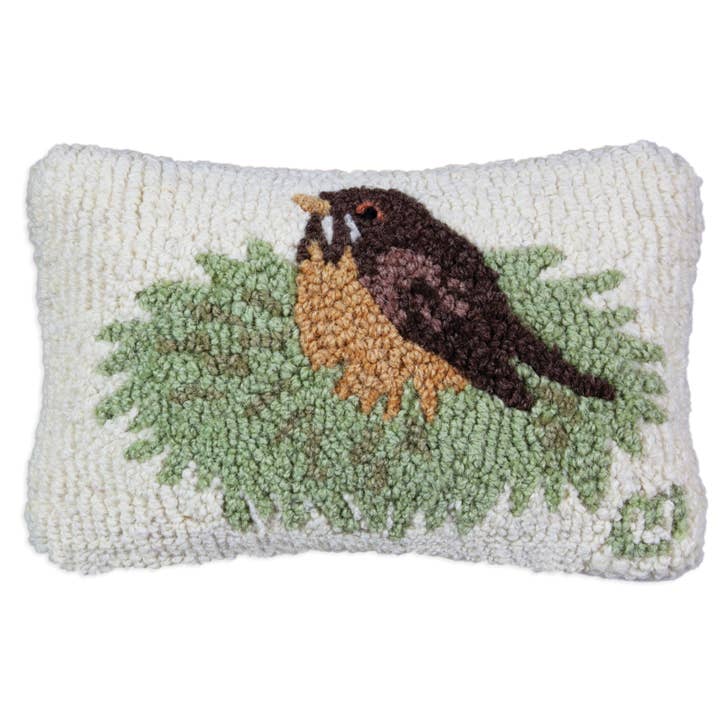Robin in Nest Pillow 8 x 12"