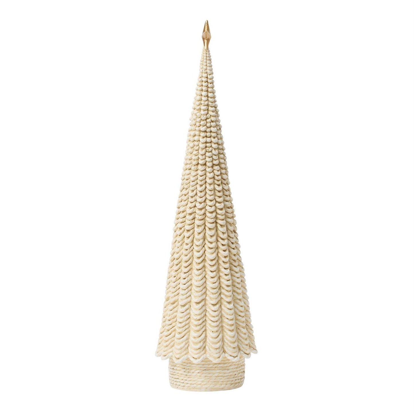 Cream colored textured tree figurine on a white background.