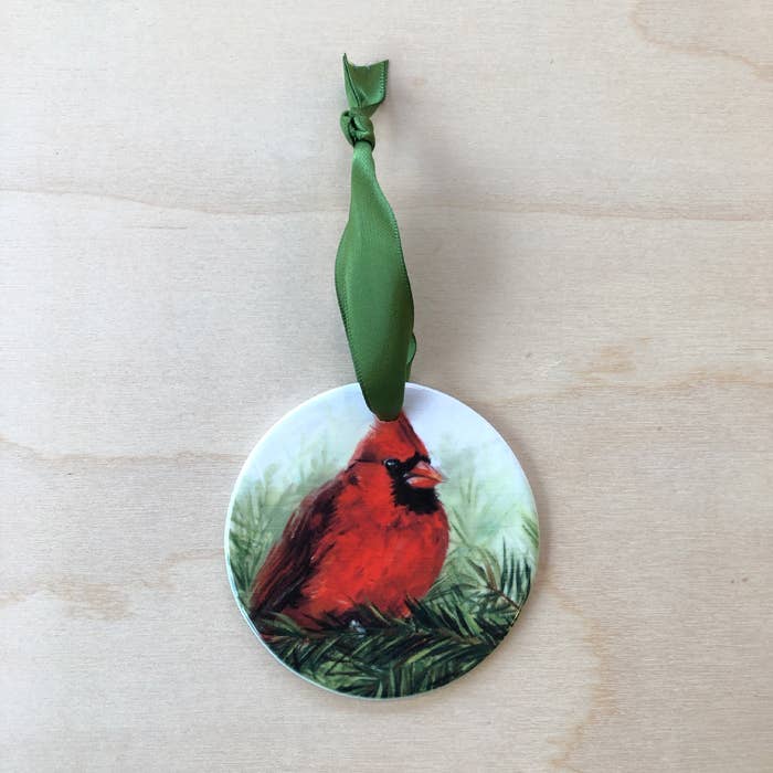 Cardinal in Pine Ornament