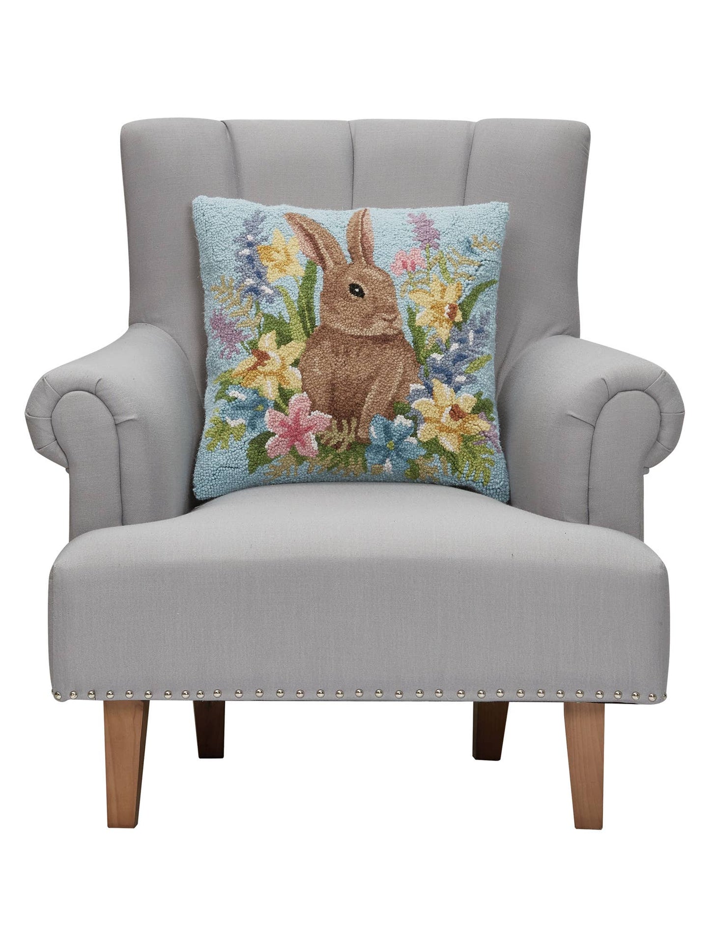 Floral Egg Bunny Hooked Pillow