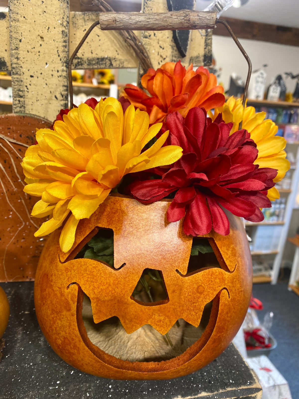 Rusty Basket Jack-O-Lantern Gourd