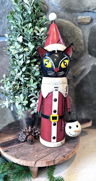 Metal Festive Feliz Cat with Snowman Bucket