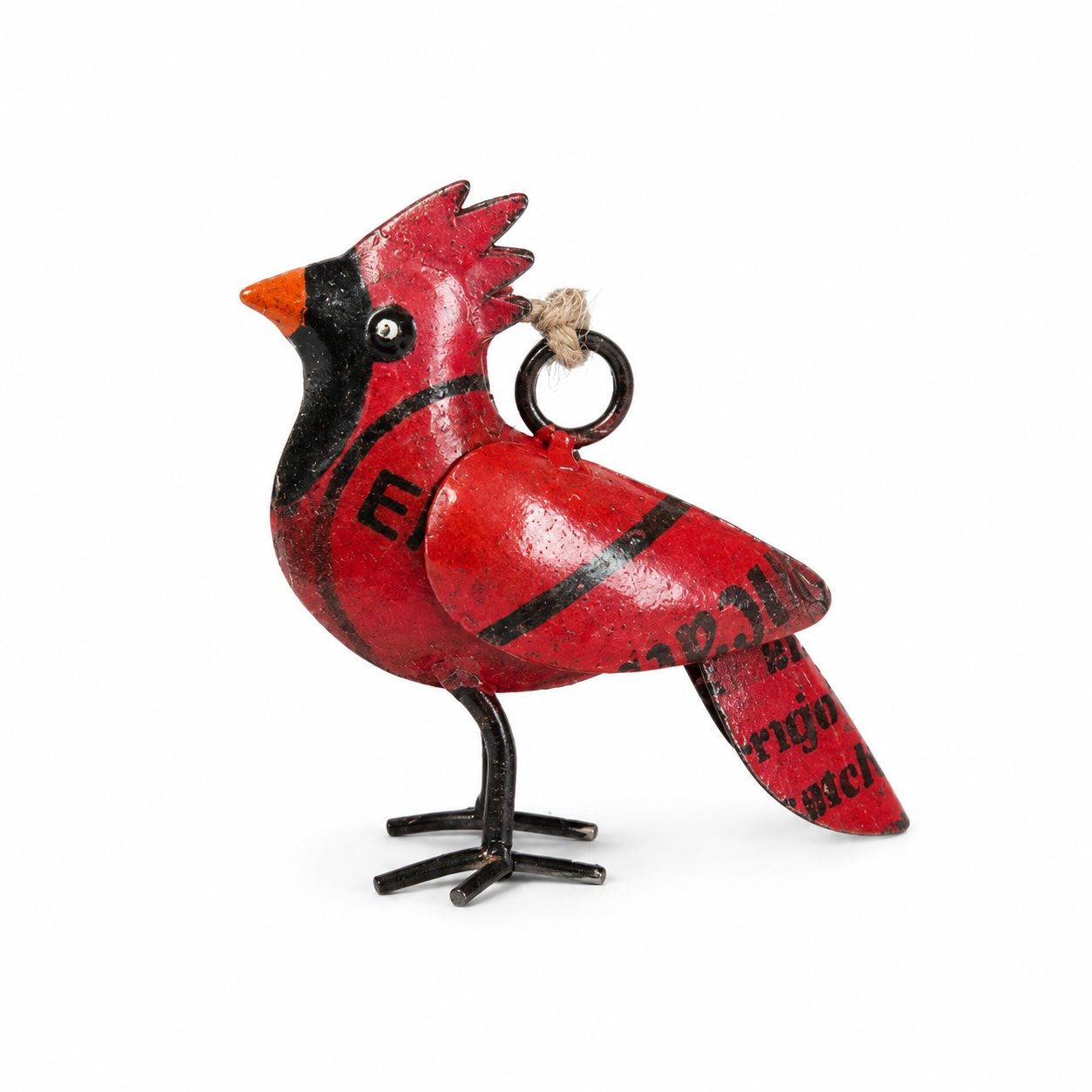 Red cardinal ornament on a white background
