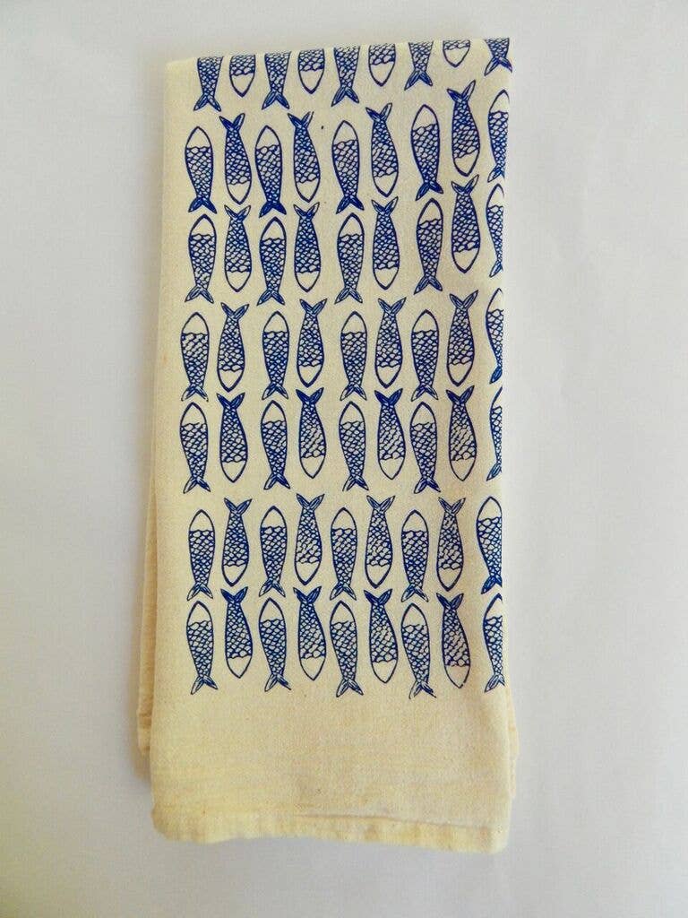 Fish Dark Blue Printed Tea Towel