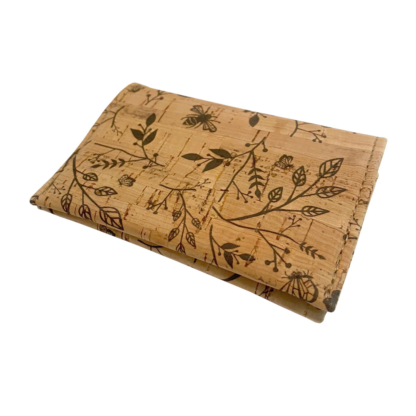 Cork wallet with floral patterns on a white background