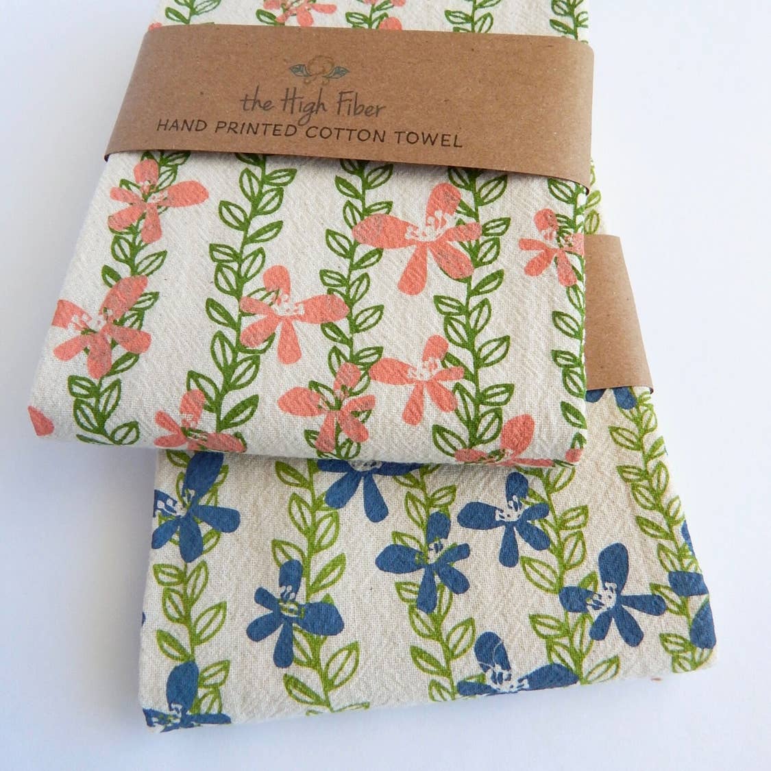Floral Vine Pink Printed Tea Towel