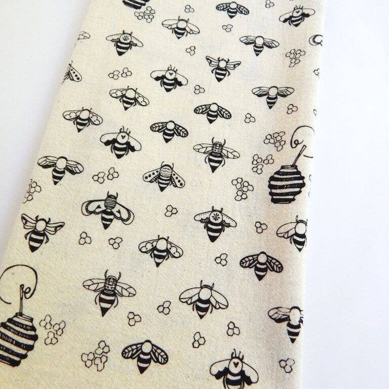 Bees Black Printed Tea Towel