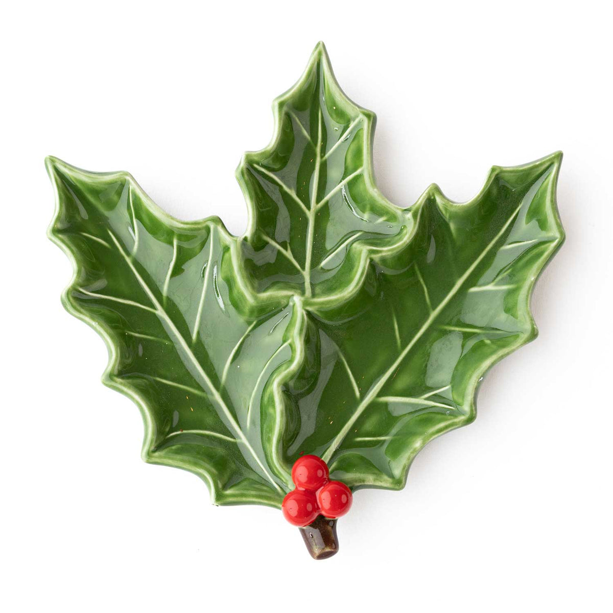 Holly Sprig Shaped Ceramic Dessert Plate