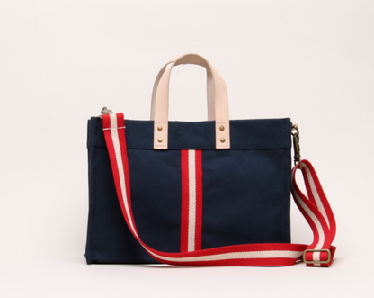 Navy Canvas Striped Box Tote Bag