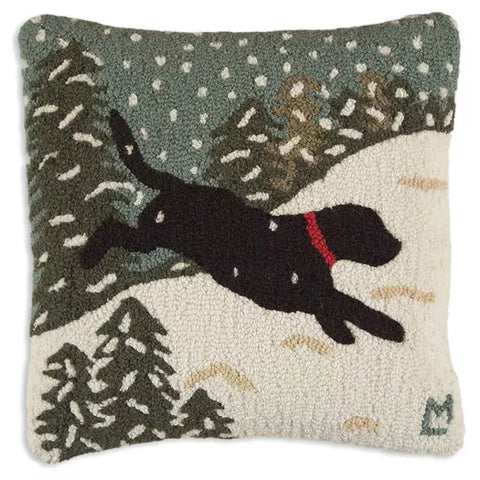 Snow Dog Black Pillow 18 x 18"