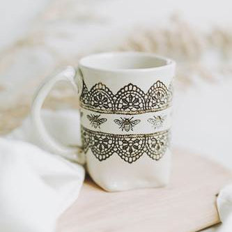 White Lace Bee Mug