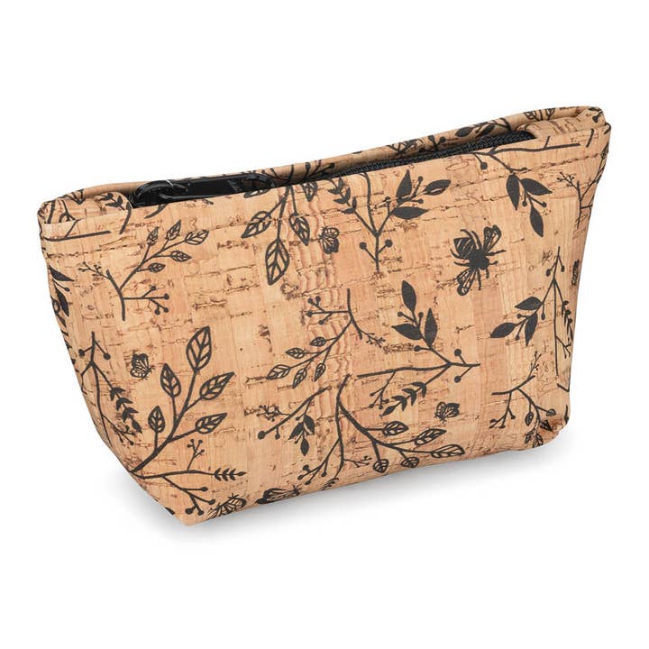 Black Floral Small Cork Zip Pouch