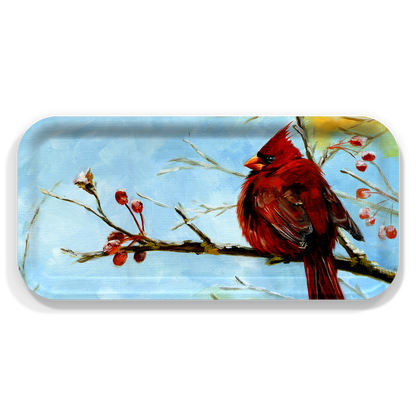 Cardinal in Berries Serving Tray