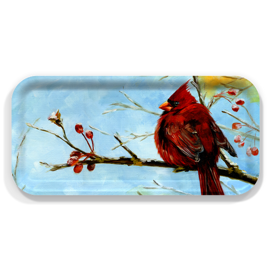 Cardinal in Berries Serving Tray