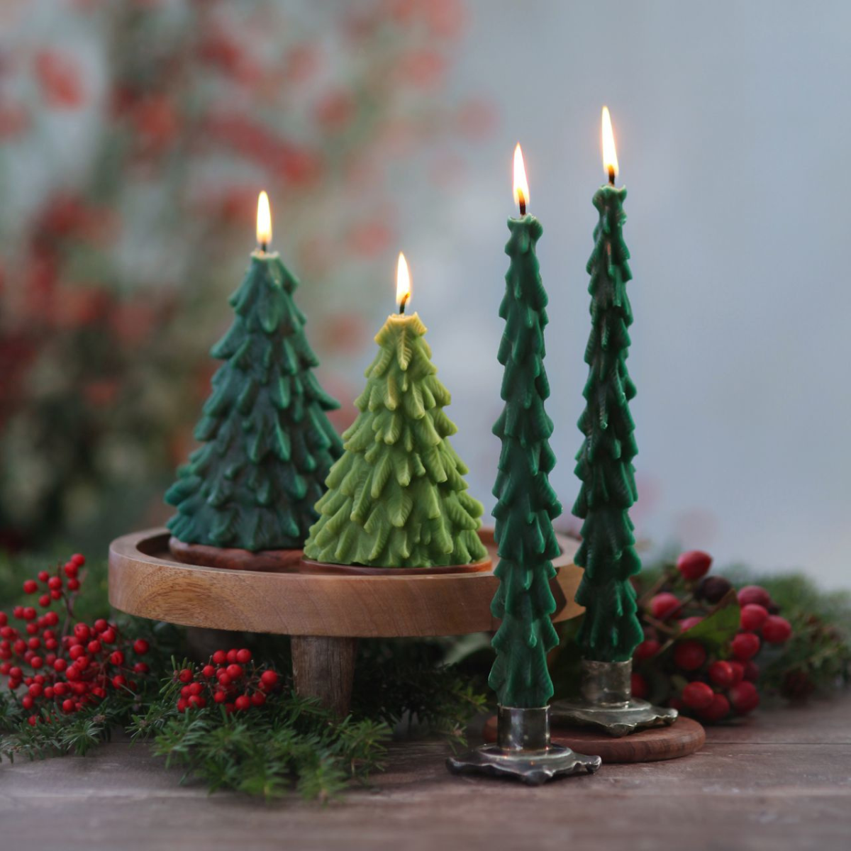 Forest Green Beeswax Tree Candles