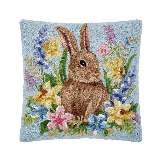 Floral Egg Bunny Hooked Pillow