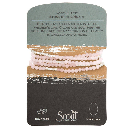 Convertible beaded necklace/wrap bracelet on a Scout branded card with description and branding.