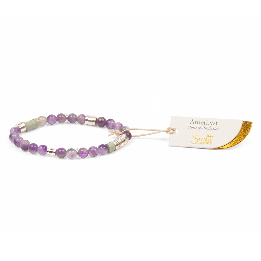 Amethyst bracelet with a Scott tag on a white background