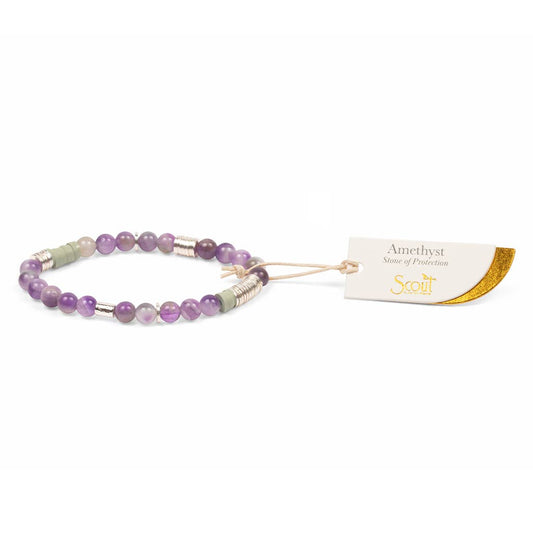 Amethyst bracelet with a Scott tag on a white background