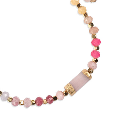 Necklace with pink and gold beads on a white background