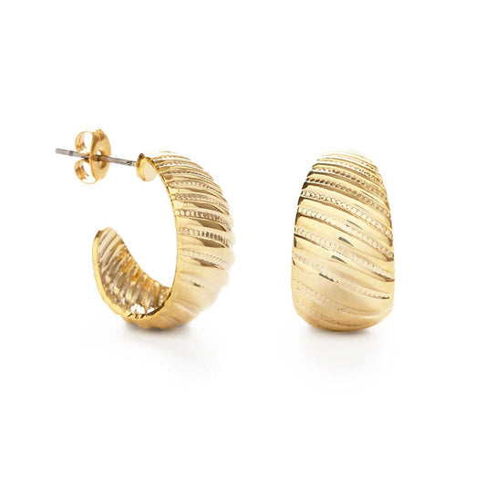 Gold hoop earrings on a white background