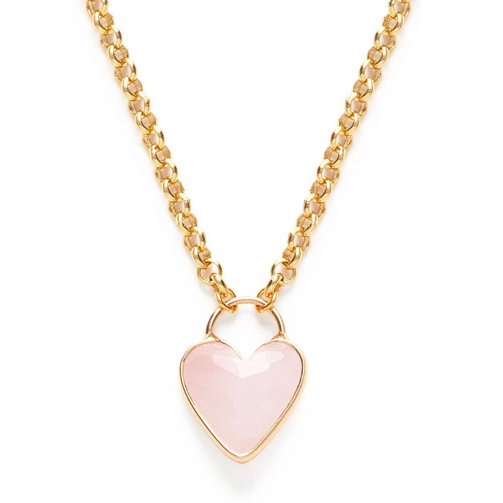 Necklace with a pink heart pendant on a white background