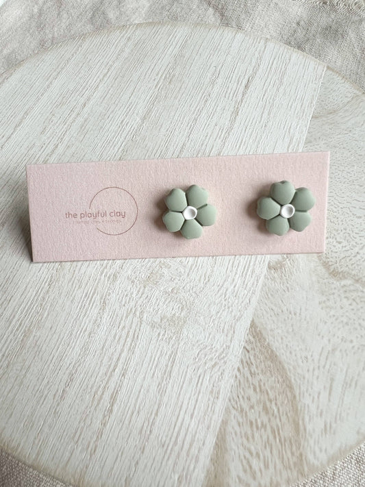 Green Pastel Flower Stud Earrings