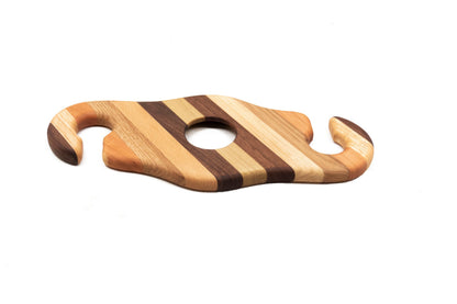 Wooden wine caddy with stripes on a white background