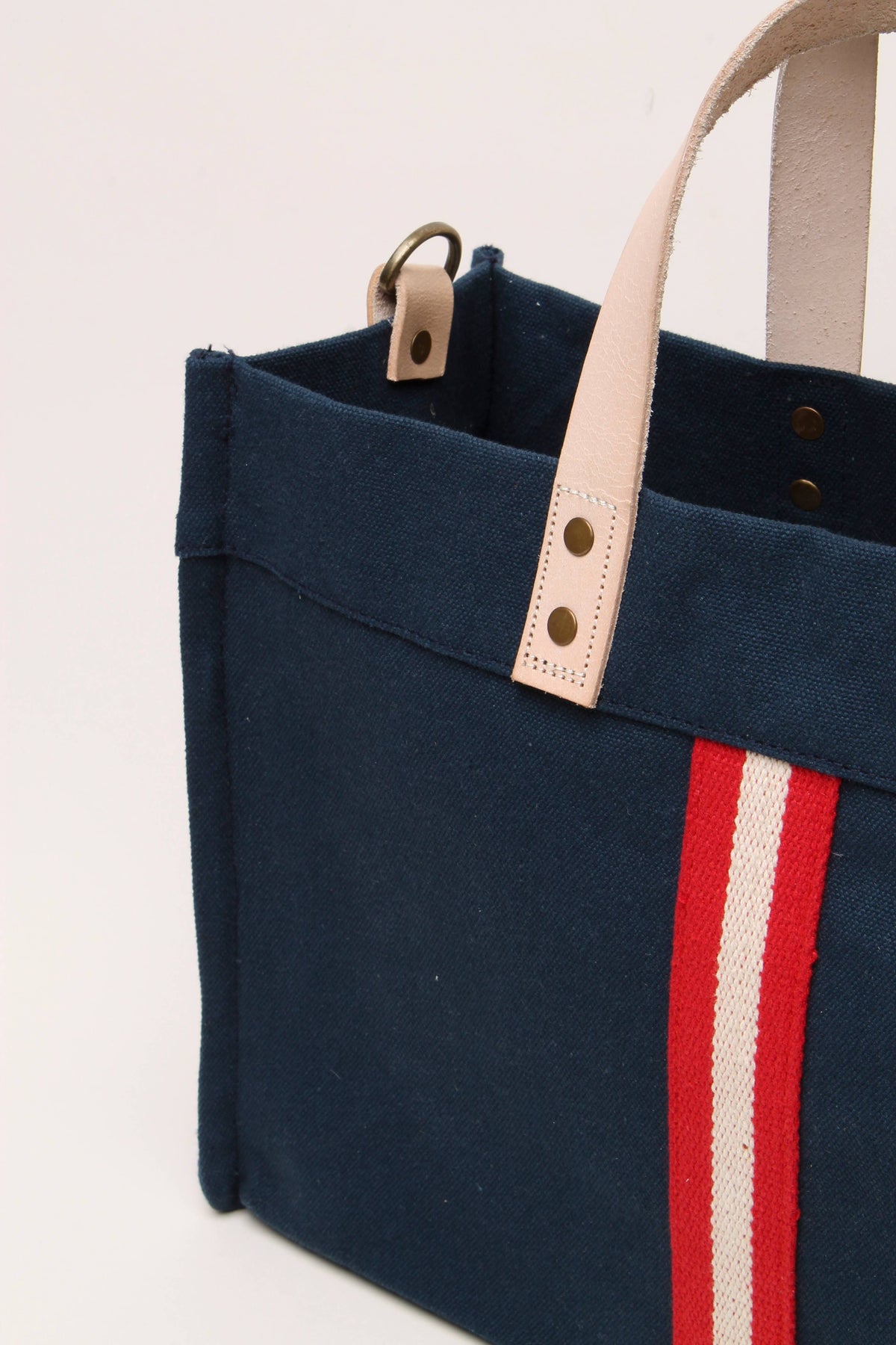 Navy Canvas Striped Box Tote Bag
