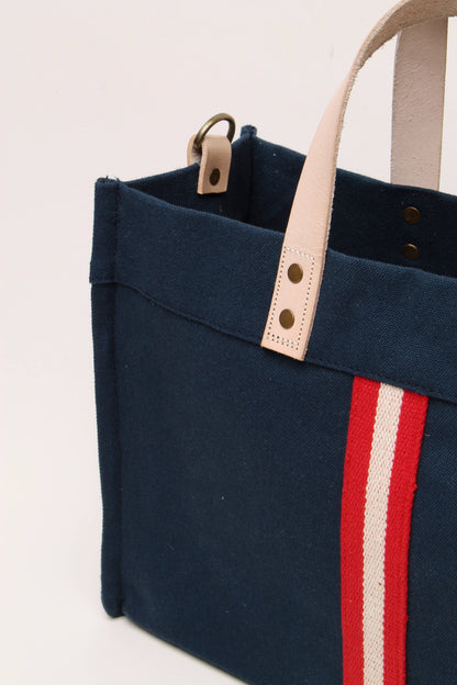 Navy Canvas Striped Box Tote Bag