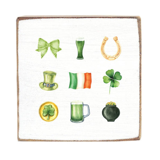 Decorative square with St. Patrick's Day-themed icons on a white background