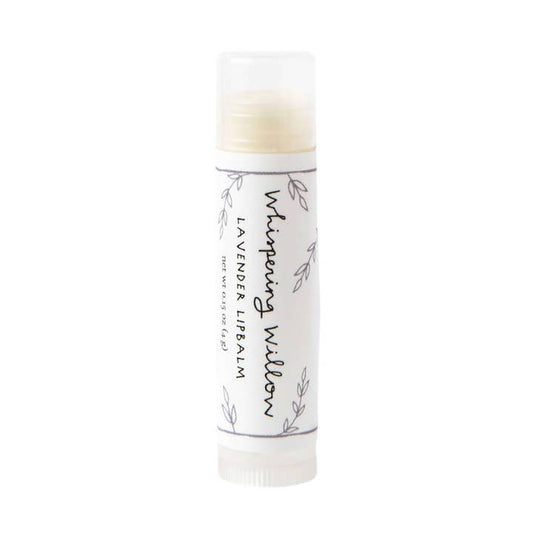 Lip balm with 'Whispering Willow' branding on a white background