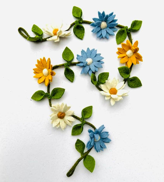 Garland - Felt Flowers - Blue, White and Yellow