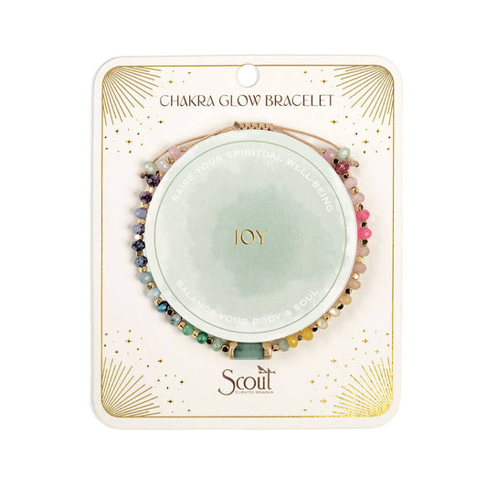 Multicolored beaded bracelet on a Scout jewelry card on a white background. All images associated with this listing show the same piece from various angles and with different styling props and packaging. 