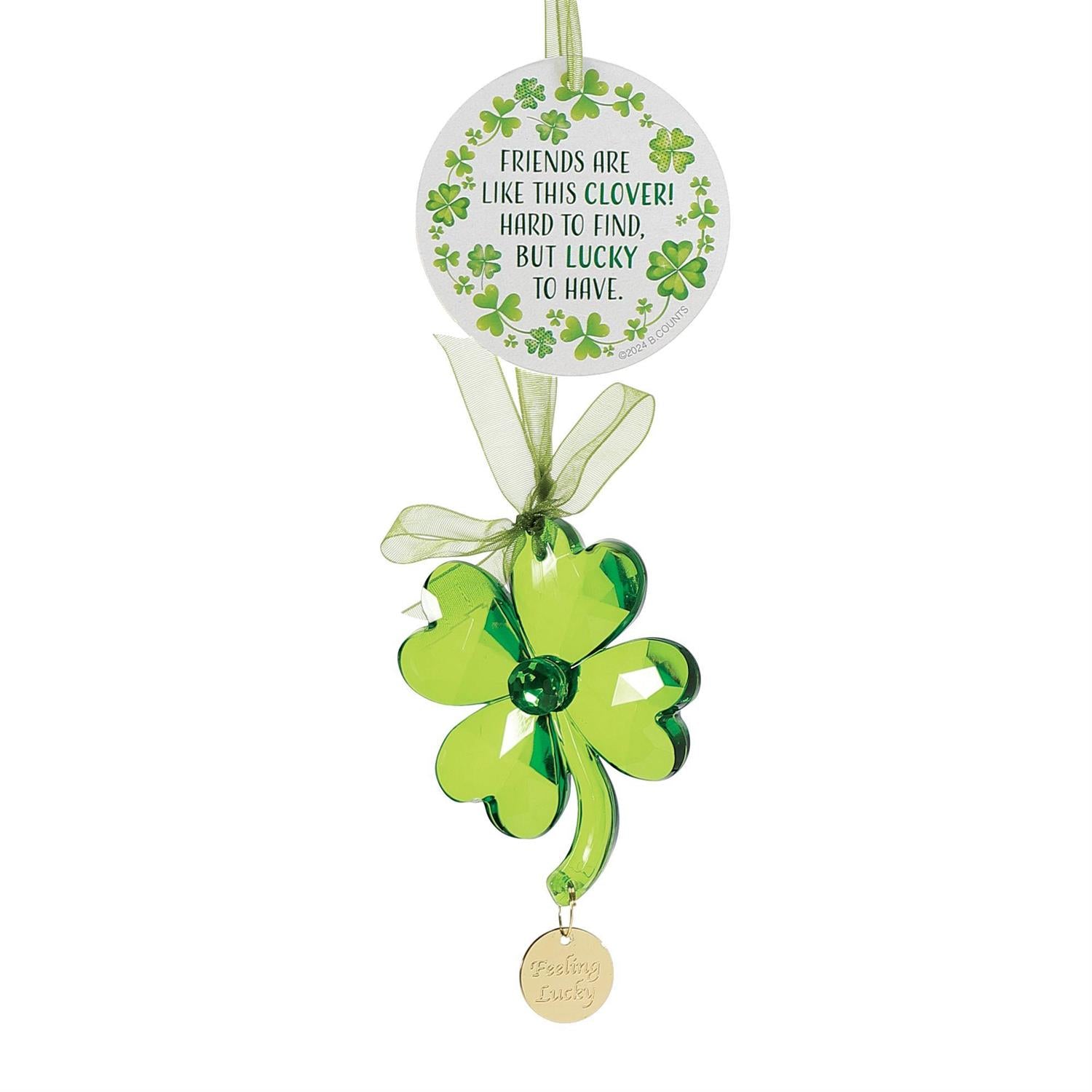 Decorative shamrock ornament with a message on a white background