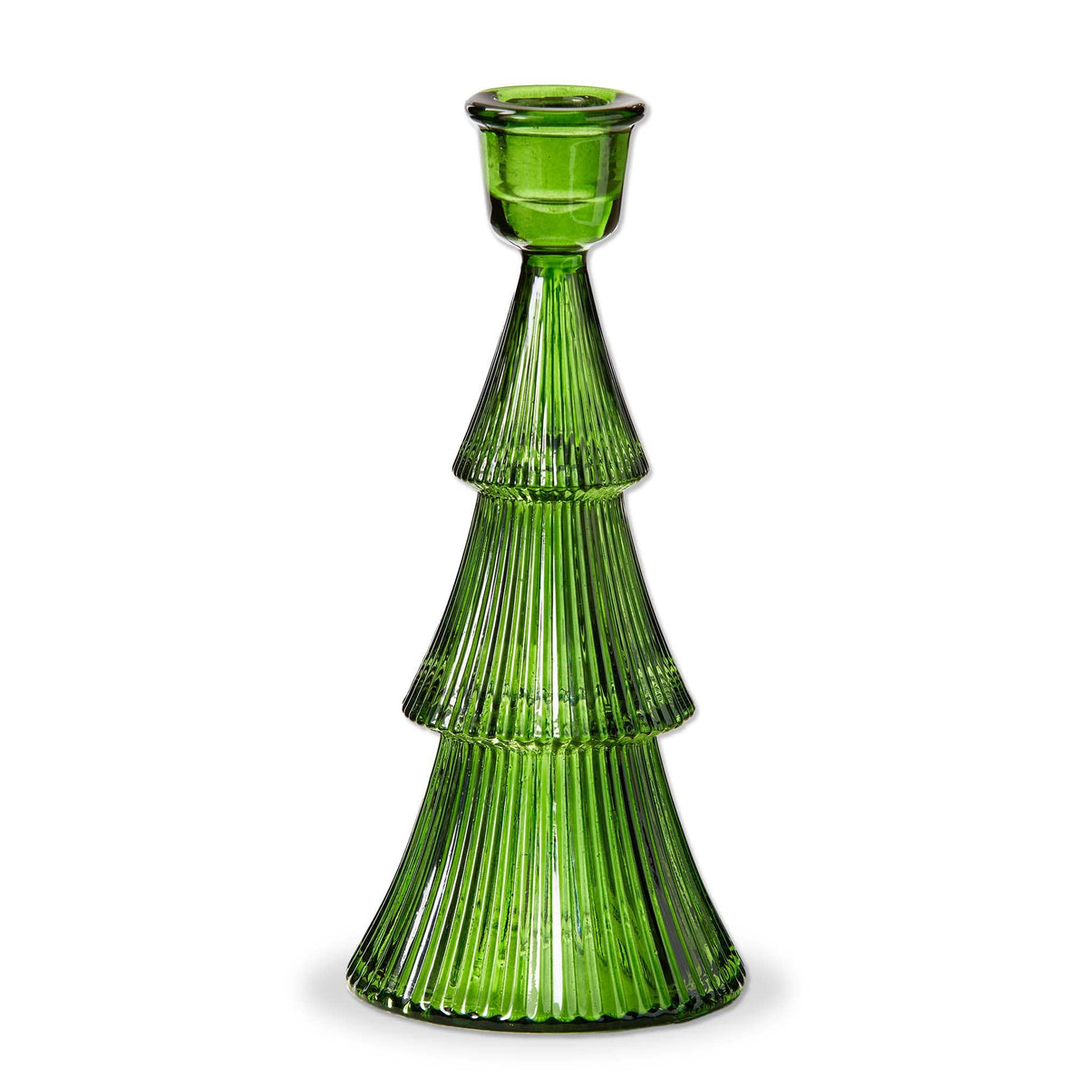 Green Glass Ribbed Tree Taper Holder
