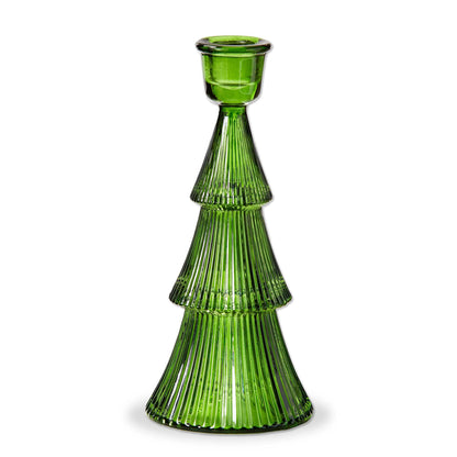 Green Glass Ribbed Tree Taper Holder