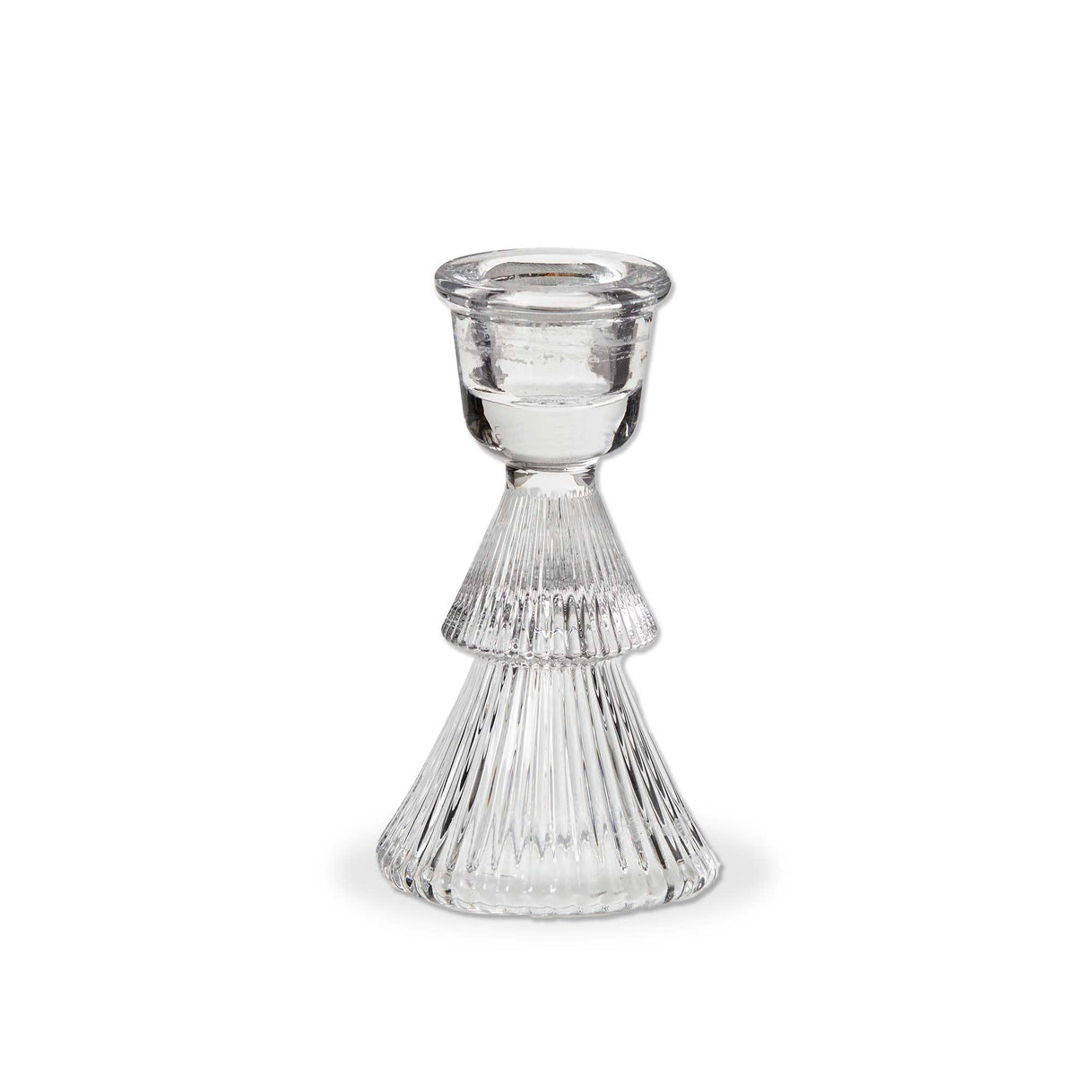 Clear Glass Ribbed Tree Taper Holder Small