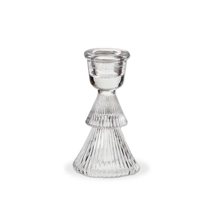 Clear Glass Ribbed Tree Taper Holder Small