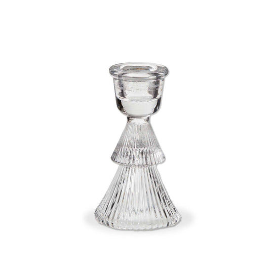 Clear Glass Ribbed Tree Taper Holder Small