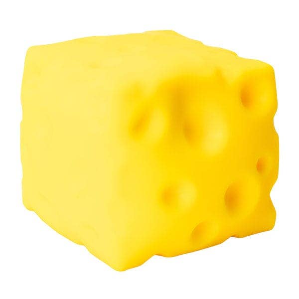 Yellow cheese cube-shaped toy on a white background