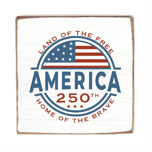 Decorative sign with American flag design and text on a white background