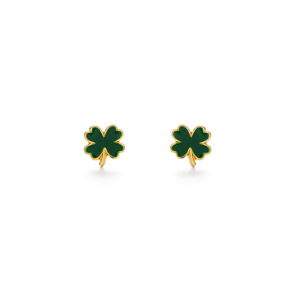 Green shamrock earrings on a white background