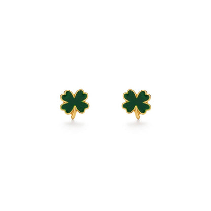 Green shamrock earrings on a white background
