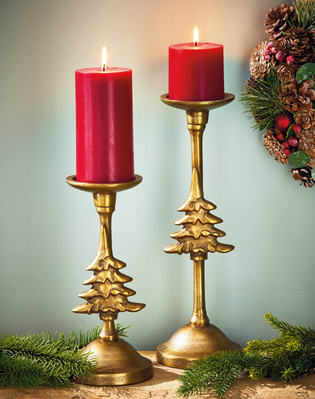 Antique Brass Tree Taper/Pillar Candle Holder Small