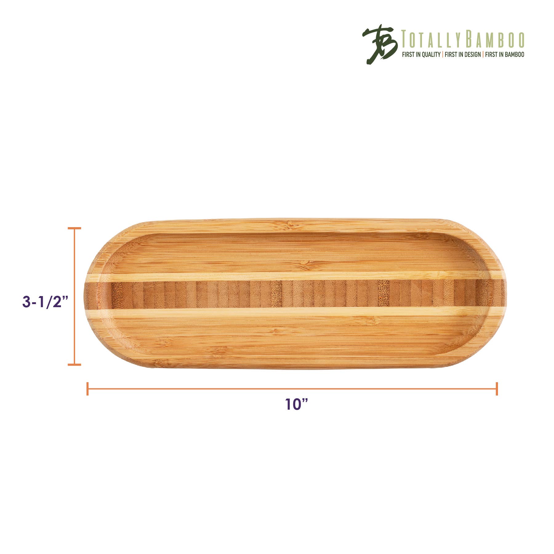 Wooden tray with dimensions labeled on a white background, featuring the 'Totally Bamboo' brand.