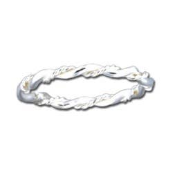 Silver ring with a twist design on a white background